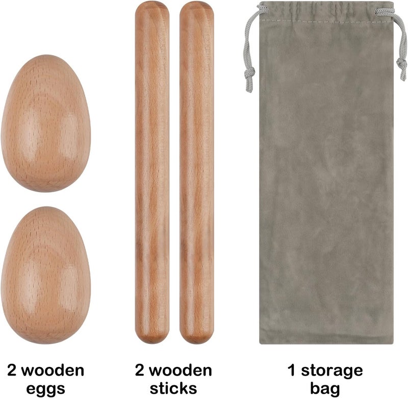 GOGHOST Wood Percussion Instruments, 1 Pair 8 Inches Rhythm Stick Mallets, 1 Pair Wooden Egg Shakers and 1 Storage Bag for Easter Party or Christmas Stocking Stuffers Gifts Musical Instrument - Image 2